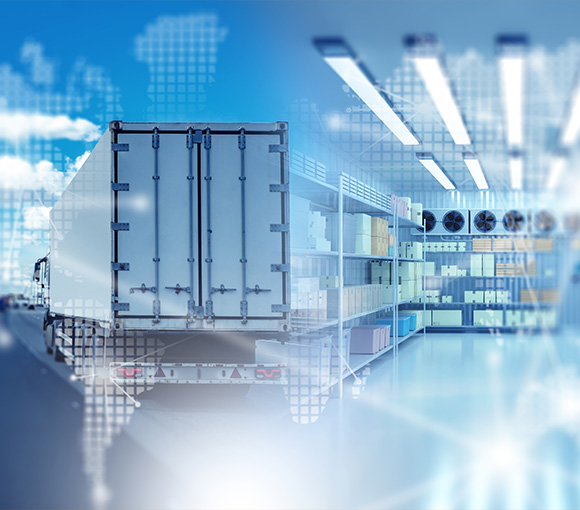 truck parked with warehouse shelves stocked showcasing logistics and supply chain management 2 efficient strategies for distribution 2 optimized inventory