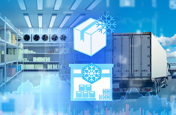 warehouse with cold storage for perishable goods and delivery truck in background ideal for 8 temperature controlled shipments