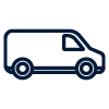blue delivery van icon representing logistics and transportation services with 10 delivery options available