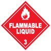 flammable liquid hazard sign with a red background indicating level 3 safety symbol related to 6 liquids