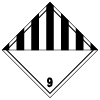 hazard symbol with a diamond shape and black and white striped design indicating class 9 materials including the number 9 and relevant to safety guidelines for diverse substances and materials including seven categories